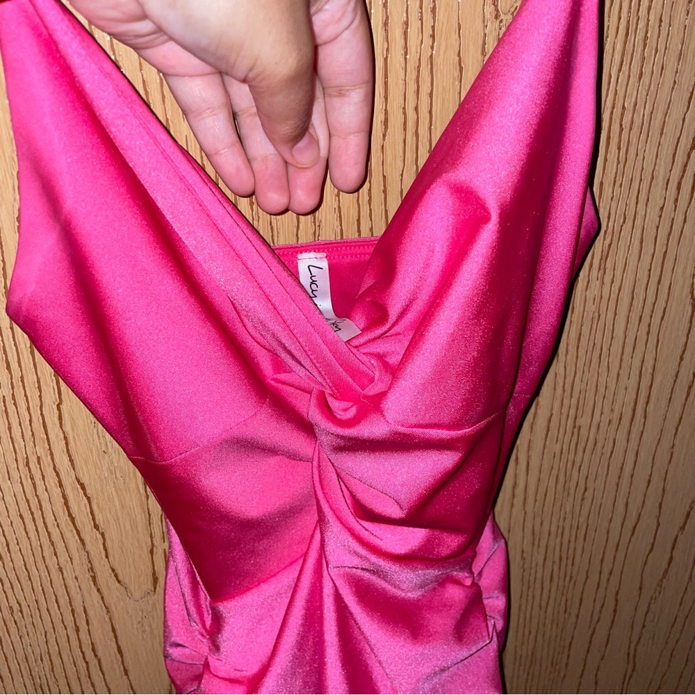Lucy in the Sky Pink Ruched Bodycon Mini Dress - Picture 5 of 7